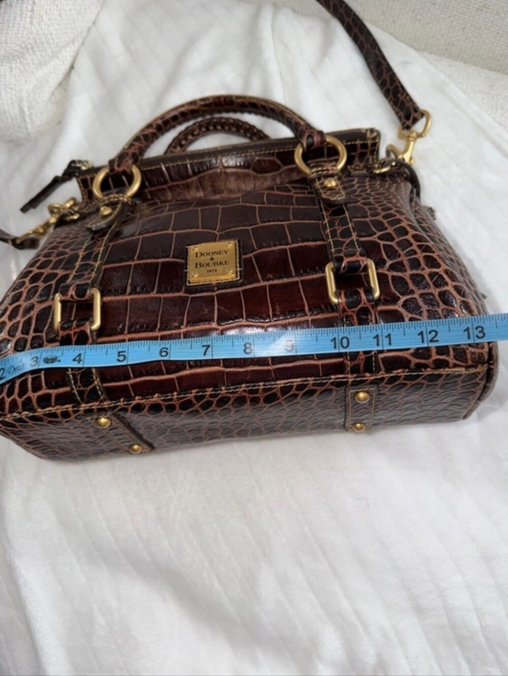 Dooney & Bourke Brown Croc-Embossed Satchel with Gold Hardware - Picture 5 of 7